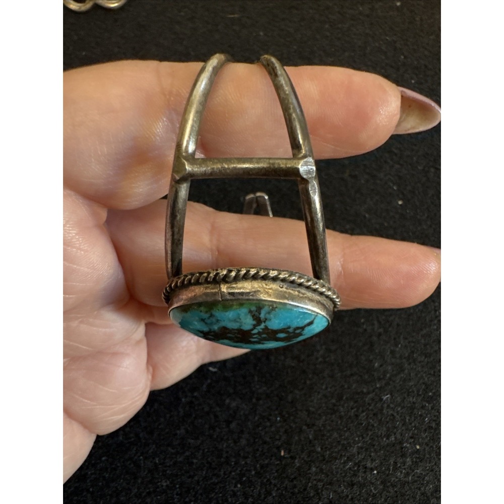 Vintage Navajo sterling silver split shank Large turquoise cuff bracelet - Picture 3 of 13